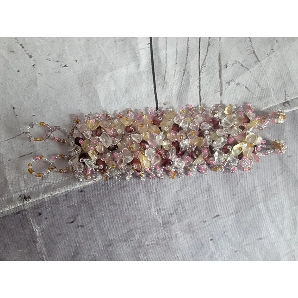 multi-colored beaded bracelet blend of pink purple Clear Yellow Beads